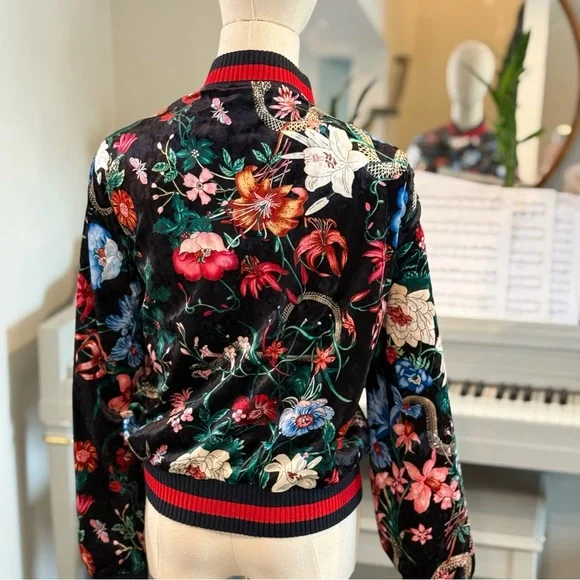 Stellah Floral Velvet Bomber Jacket – Size L - Picture 9 of 12